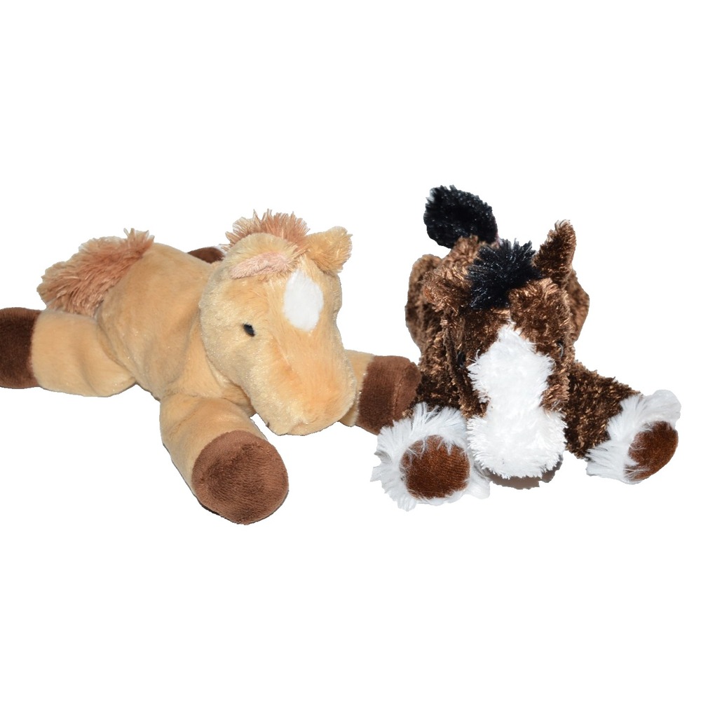 Aurora Pinto Clydesdale Plush Lot Brown White Horse Pony Mini Flopsie Set of 2